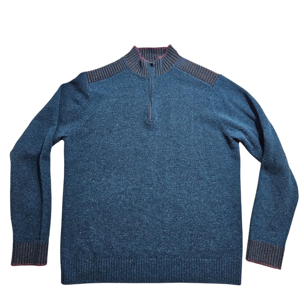 Robert Graham Quarter Zip Sweater Mens M Blue Wool Donegal Fleck Ribbed Trim